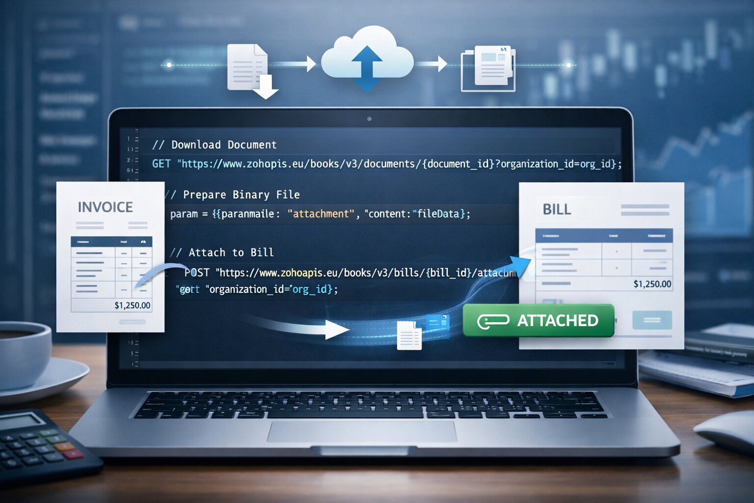 Zoho Books: Attach a document to a bill using Deluge / REST API