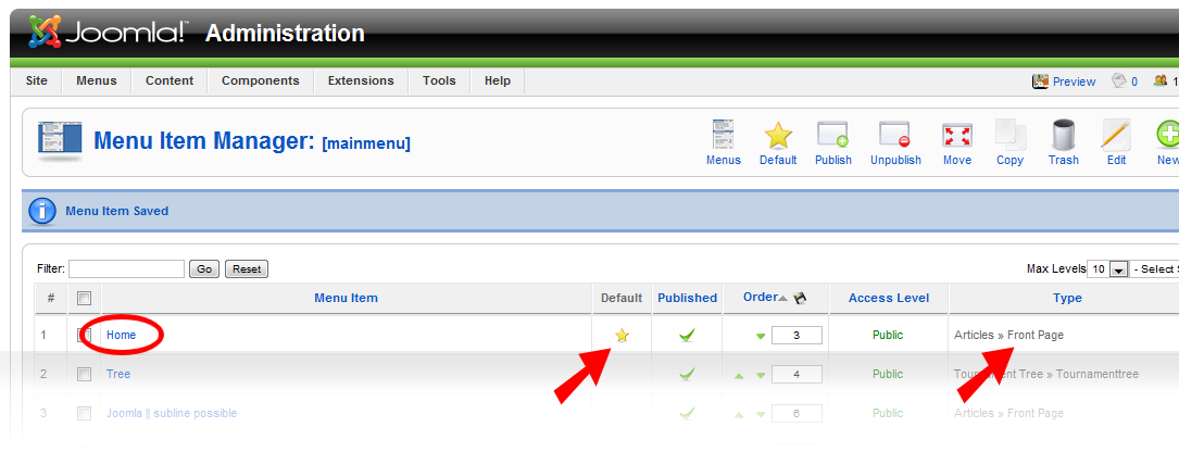 Joomla Frontpage Ordering - Home item