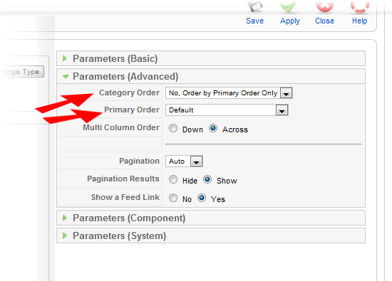 Joomla Frontpage Ordering - Advanced Parameters