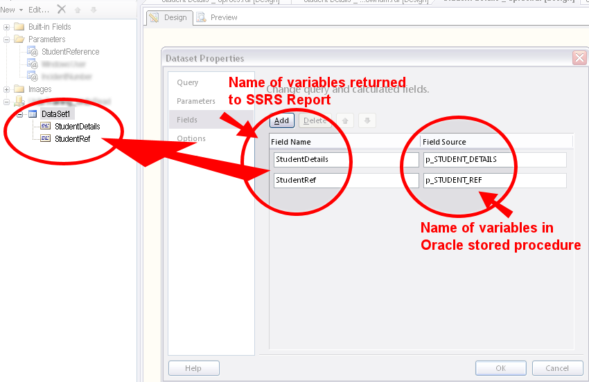 Adding a dataset for an Oracle stored procedure