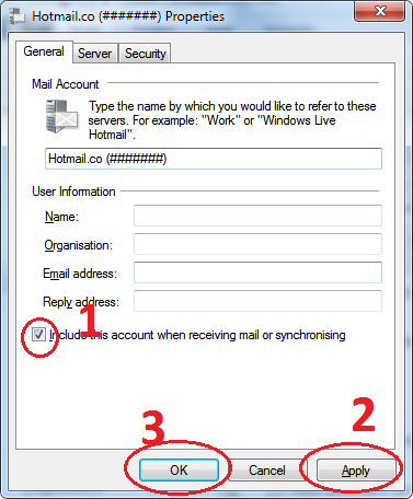 Windows Live Mail - Account Properties Deactivate