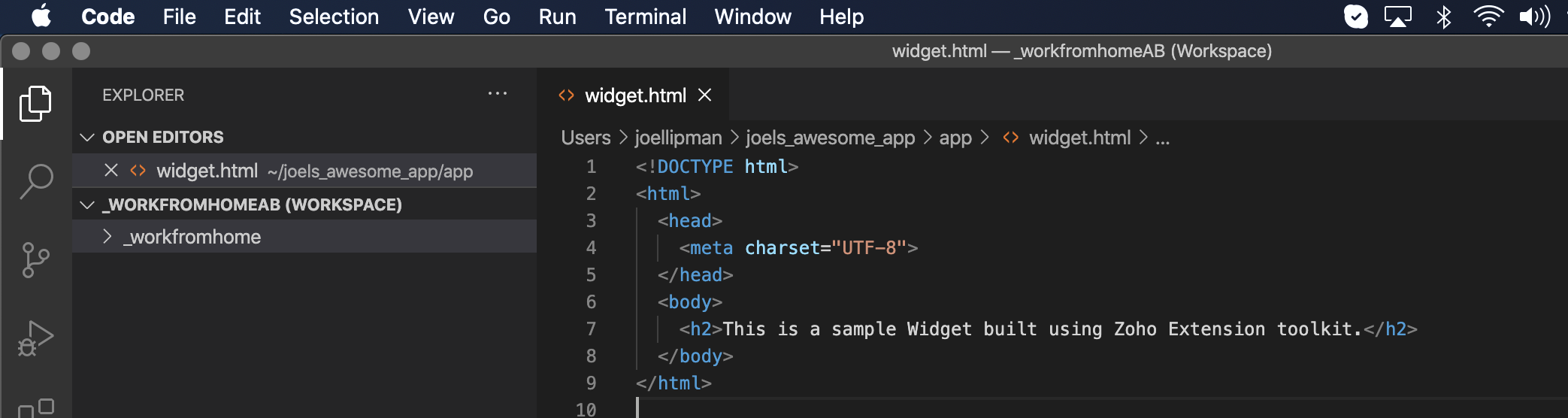 Visual Studio Code - source of widget.html