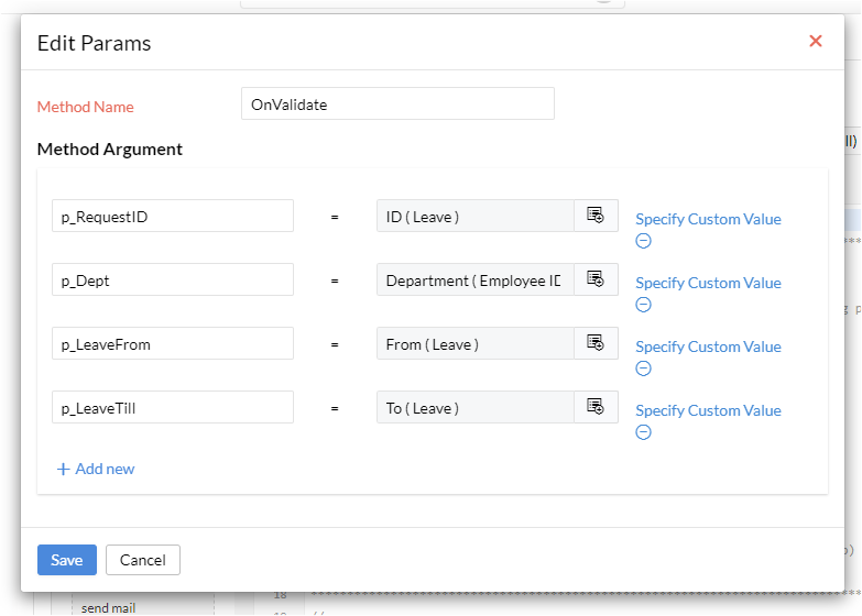 Zoho People - Setting function parameters